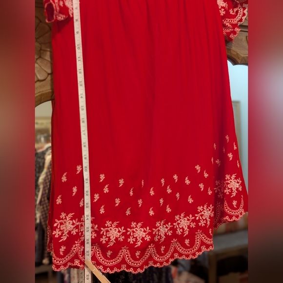 Altar'd State- Red Off-Shoulder Dress Or Tunic with White Embroidery - Picture 14 of 16